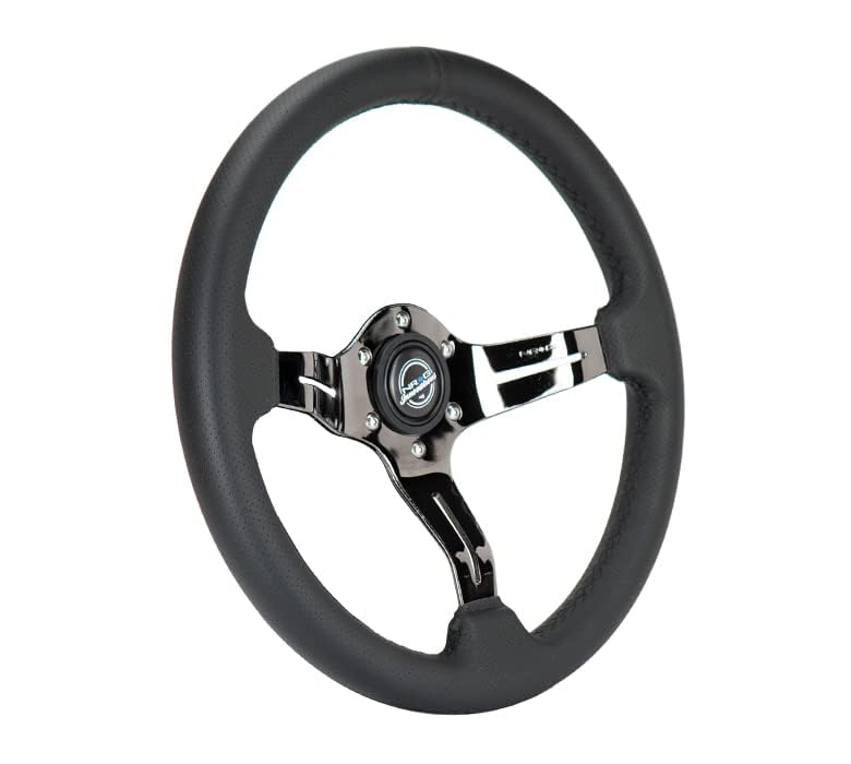 NRG Innovations Steering Wheel NRG-ST-010BC-PR - Light Weight Gaming Wheel: Splitz- Made with Perforated Leather, Light Weight Composits and Black Chrome Spoke with Slits