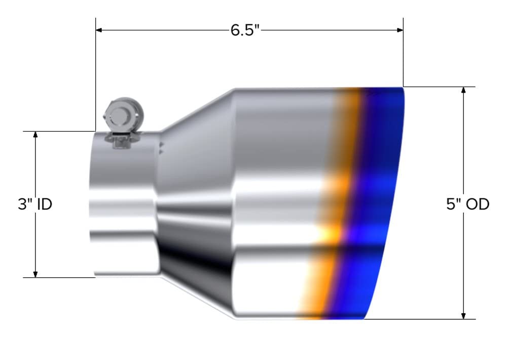 Burnt End MBRP T304 Stainless Steel Angle Cut Exhaust Tip - 3in. ID / 5in. OD / 6.5in. Length