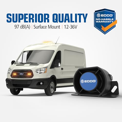 ECCO 12V 36V Backup Alarm 97dB Industrial Heavy-Duty Reverse Warning Alarm with Beeper Tone for Truck Van Freight Car Lorry Heavy Vehicles, 2 Year Warranty