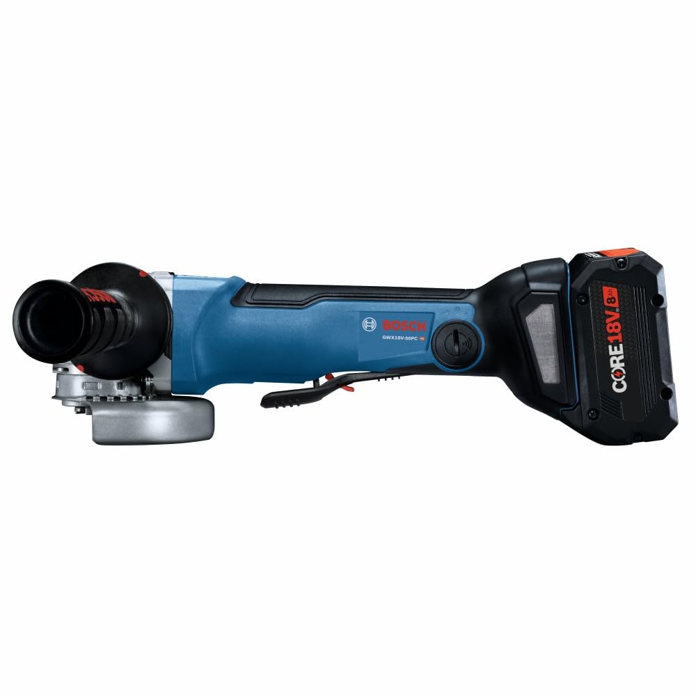 Bosch 18V GWX18V-50PCB14 X-LOCK Brushless Connected-Ready 4-1/2 In. – 5 In. Angle Grinder with No Lock-On Paddle Switch Kit and (1) CORE18V® 8 Ah High Power Battery