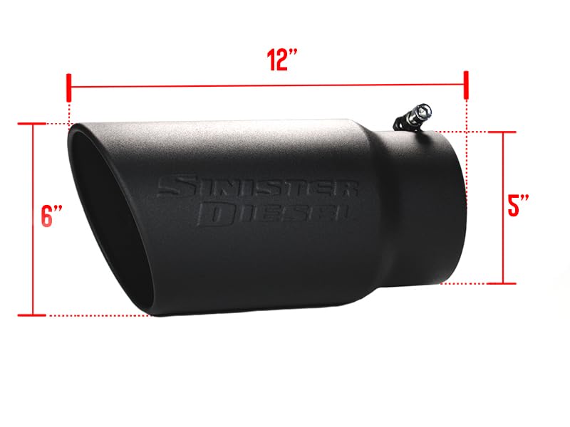 Black Ceramic Coated Sinister Diesel Exhaust Tip – 5" Inlet, 6" Outlet – Bolt-On – Fits 5" Tail Pipes – Stainless Steel – Diesel Truck Upgrade