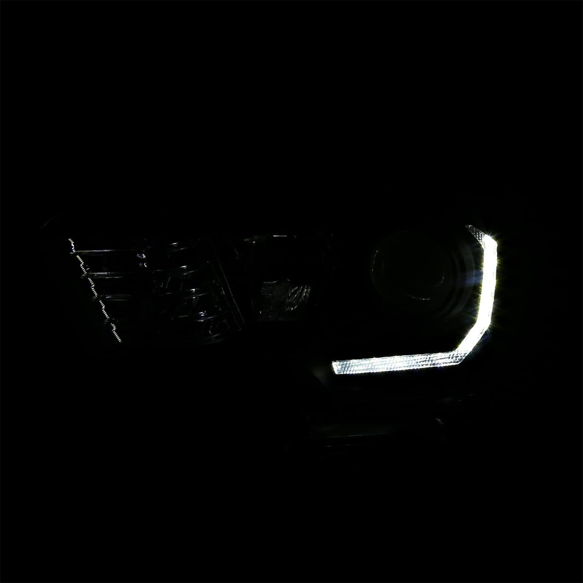 Black SPEC-D TUNING Projector Headlights w/LED Strip Compatible with 2016-2022 Toyota Tacoma with factory LED daytime running lights, Left + Right Pair Headlamps Assembly