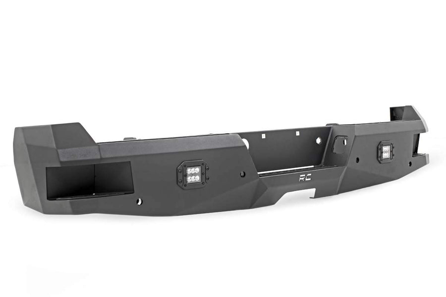 Heavy Duty Rough Country Rear LED Bumper for Ford F-250/F-350 SuperDuty (2017-2022) - Integrated Steps, Flush Mount LED Lights