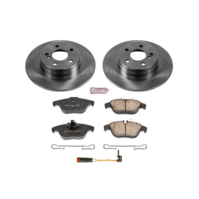 Power Stop Autospecialty KOE5625 Rear Replacement Brake Kit-OE Brake Rotors & Ceramic Brake Pads and 1 Rear Sensor Wire