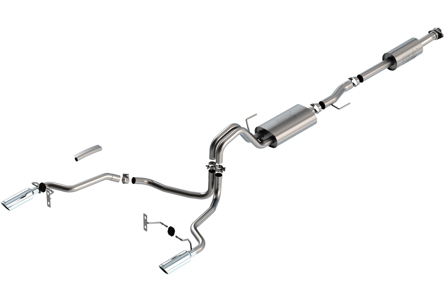 Cat-Back BORLA Sys. for '21-'23 Ford F-150 3.3L V6 Auto Trans. 2&4WD Crew Cab (5' 7") Bed/Ext, Cab (6' 7") Bed. Add Adapt. 60556 For Crew Cab (6' 7") Bed Adapt. 60564 For Ext. Cab (8' 2") Bed.
