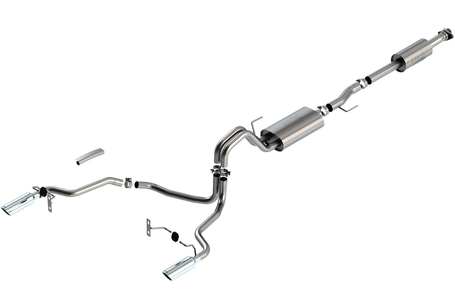 Cat-Back BORLA Sys. for '21-'23 Ford F-150 3.3L V6 Auto Trans. 2&4WD Crew Cab (5' 7") Bed/Ext, Cab (6' 7") Bed. Add Adapt. 60556 For Crew Cab (6' 7") Bed Adapt. 60564 For Ext. Cab (8' 2") Bed.