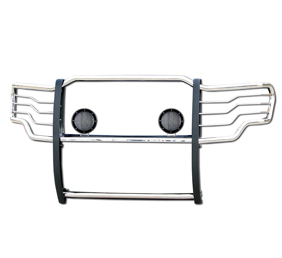 Bumper Guard Black Horse Grille Brush Modular Stainless Steel Come with Pair of 5.3" Dia.LED Lights with Black Trim Rings Compatible with 2009-2014 Ford F-150-17FP30MSS-PLFB