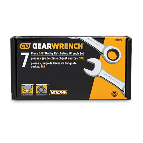 12 Pt. GEARWRENCH Stubby Ratcheting Combination Wrench Set, SAE - 9507D 7 Pc.