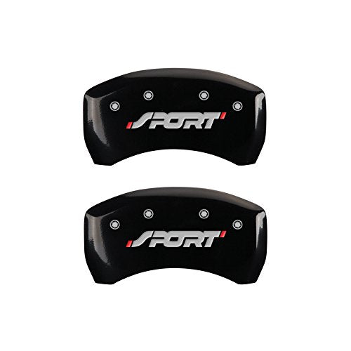 Caliper Covers MGP 10229SSPOBK (Black Powder Coat Finish, Engraved Front and Rear: SPORT, Silver Characters, Set of 4)