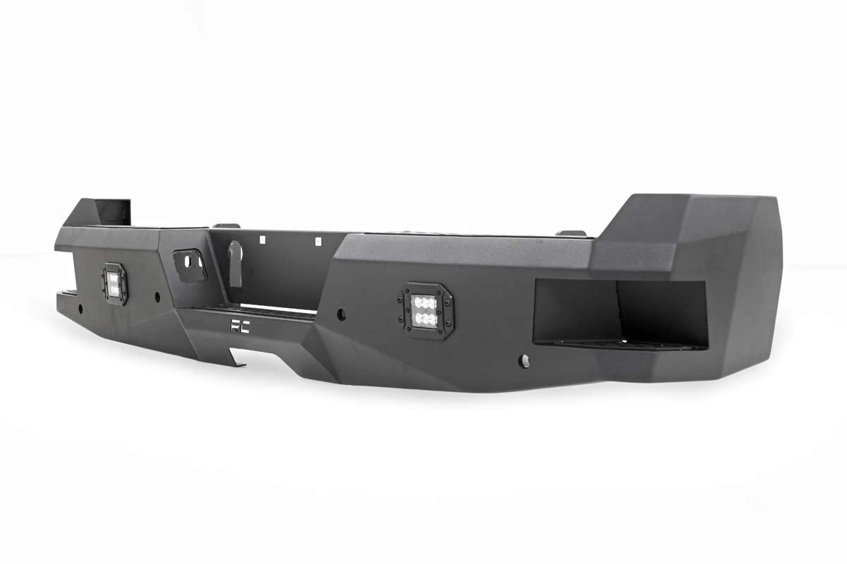 Heavy Duty Rough Country Rear LED Bumper for Ford F-250/F-350 SuperDuty (2017-2022) - Integrated Steps, Flush Mount LED Lights