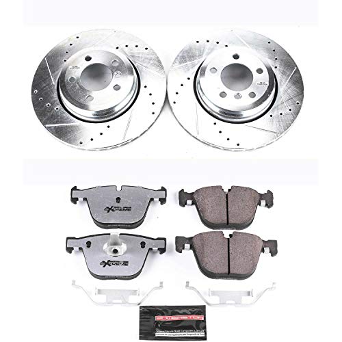Power Stop K2086-26 Z26 Carbon Fiber Brake Pads with Drilled & Slotted Brake Rotors Kit Rear
