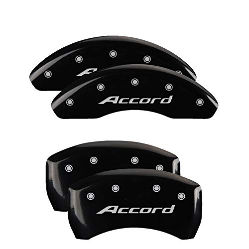 Brake Caliper Covers MGP - Compatible with 2018-2024 Honda Accord - Black Powder-Coated Finish, Alumium Front and Rear Caliper Covers - Accord Engraving (Black)
