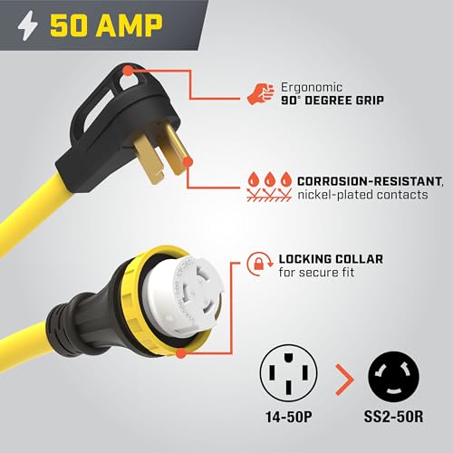 50-Amp Champion Power Equipment 30-Foot RV Generator Power Cord, (14-50P to SS2-50R)