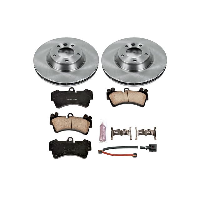 Power Stop KOE4558 Front Replacement Brake Kit-OE Brake Rotors & Ceramic Brake Pads and 2 Front Sensor Wires For Audi Q7, Porsche Cayenne, VW Touareg [Model Specific]