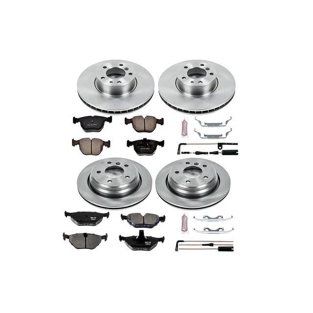 Power Stop KOE505 Replacement Brake Kit-OE Front and Rear Brake Rotors & Ceramic Brake Pads and 1 Front & 1 Rear Sensor Wires