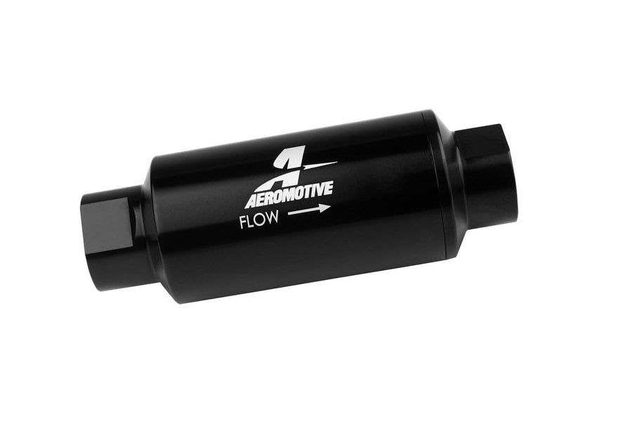 In-Line Aeromotive 12330 Filter, 40-Micron Stainless Mesh Element, ORB-10 Port, Bright-Dip Black, 2" OD