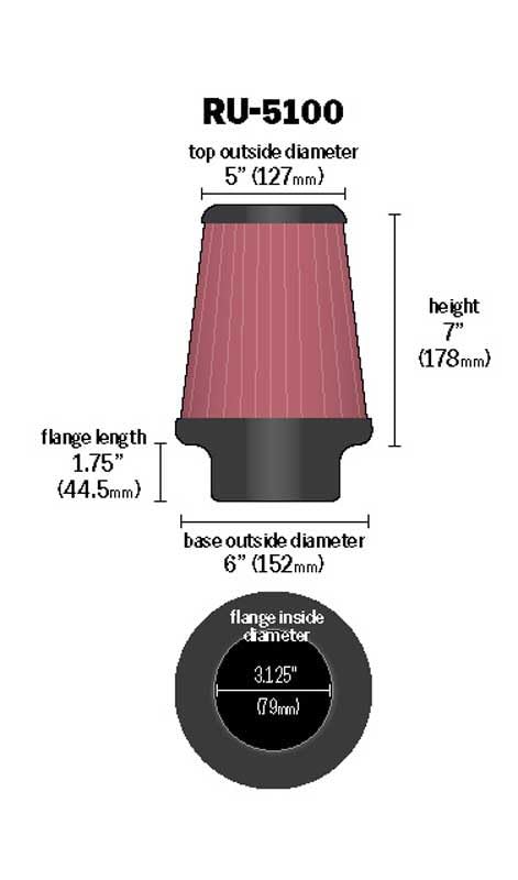 Universal K&N Clamp-On Air Filter RU-5100