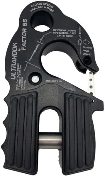 Ultrahook Winch Hook Factor 55 Closed System Shackle Max Load 16,000 lbs ULT Strength Shackle Pin Mount 48,000 lbs Offroad 4x4 Adventure – Black