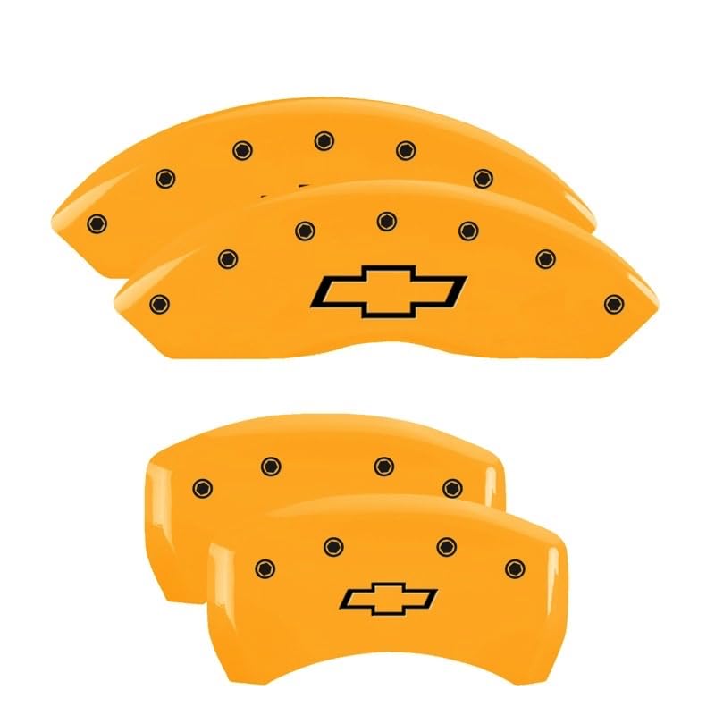 MGP Caliper Covers Bowtie Yellow Powder Coat Finish 14257SBOWYL, Black Characters, Set of 4