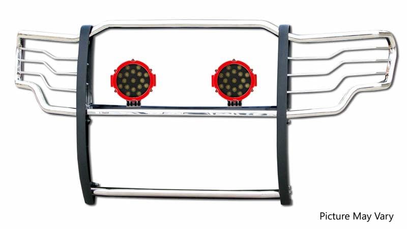 Bumper Guard Black Horse Grille brush Modular Stainless Steel Come With pair of 7.0"Dia.LED Lights with Red Trim Rings Compatible with 2015-2024 Ford F-150-17FP32MSS-PLR
