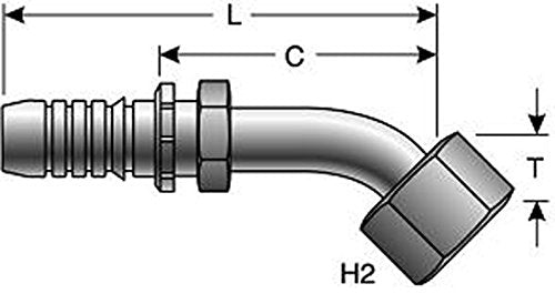 Gates 12GS-12FFORX45S XBULK Female Flat-Face O-Ring Swivel GlobalSpiral Couplings, Zinc Plated Carbon Steel, 4.92", 45° Bent Tube, 3/4" ID (Pack of 50)