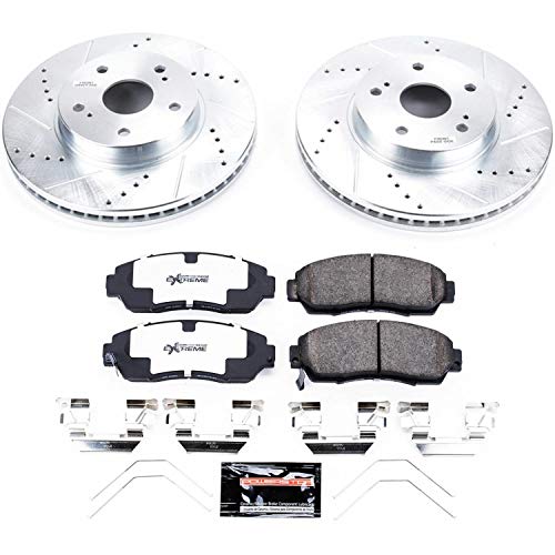 Power Stop K7356-26 Z26 Carbon Fiber Brake Pads with Drilled & Slotted Brake Rotors Kit For Subaru Legacy 2016-2019 [Model Specific]