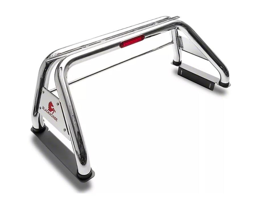 Classic Black Horse Roll Bar Incl. Pair of 7.0" Dia. led Lights w/Red Trim Rings Stainless Steel Compatible with 99-24 Ford F-250 Super Duty|99-24 Ford F-350 Super Duty|99-24 Ford F-450 Super Duty