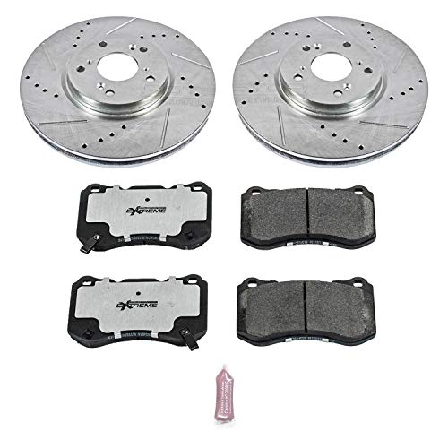 Power Stop K3029-26 Z26 Carbon Fiber Brake Pads Front with Drilled & Slotted Brake Rotors Kit For Acura TL 2004-2008 [Model Specific]