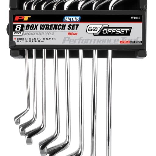 8Pc Performance Tool W1086 Offset Metric Box Wrench Set - Heavy-Duty Chrome Vanadium Steel Construction for Efficient Mechanics and DIY Enthusiasts
