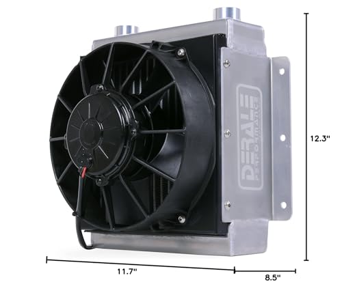 Fluid Cooler and Fan Derale, 12-3/8 x 11-7/8 x 8-1/2 in, Tube Type, 7/8-14 in Female O-Ring Inlet Fitting, 7/8-14 in Female O-Ring Outlet Fitting, Universal, Each (65861),Black
