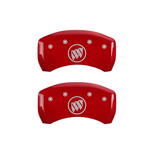 Caliper Covers MGP 49012SBSHRD (Red Powder Coat Finish, Engraved Front: Buick - Engraved Rear: Buick Shield, Silver Characters, Set of 4)
