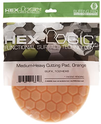 Chemical Guys BUFX_102_HEX6 BUFX_102HEX6 Hex-Logic Medium-Heavy Cutting Pad, Orange (6 Inch Backing Plates Made for 6.5 Inch Pad), 1 Pad Included