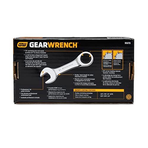 12 Pt. GEARWRENCH Stubby Ratcheting Combination Wrench Set, SAE - 9507D 7 Pc.