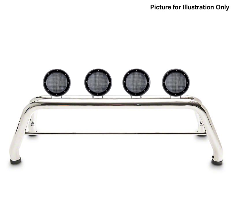 CLASSIC Black Horse Roll Bar Incl. Set of 5.3"Dia.LED Lights w/Black Trim Rings Stainless Steel Compatible with 19-24 Ram 1500 Excludes CLASSIC models-RB002SS-PLFB