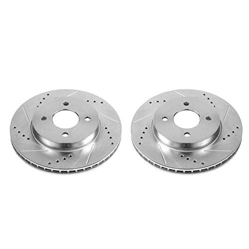 Power Stop Front JBR1539XPR Drilled & Slotted Rotor Pair For Nissan Versa 2012-2019, Nissan Versa Note 2014-2019 [Model Specific]