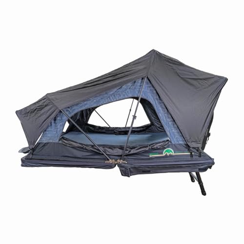 Overland Vehicle Systems XD Sherpa Hybrid Roof Top Tent Soft Shell Aluminum Hard Shell with Blackout Kit - Grey Body & Black Rainfly (XD Sherpa S3S 3 Person Tent)