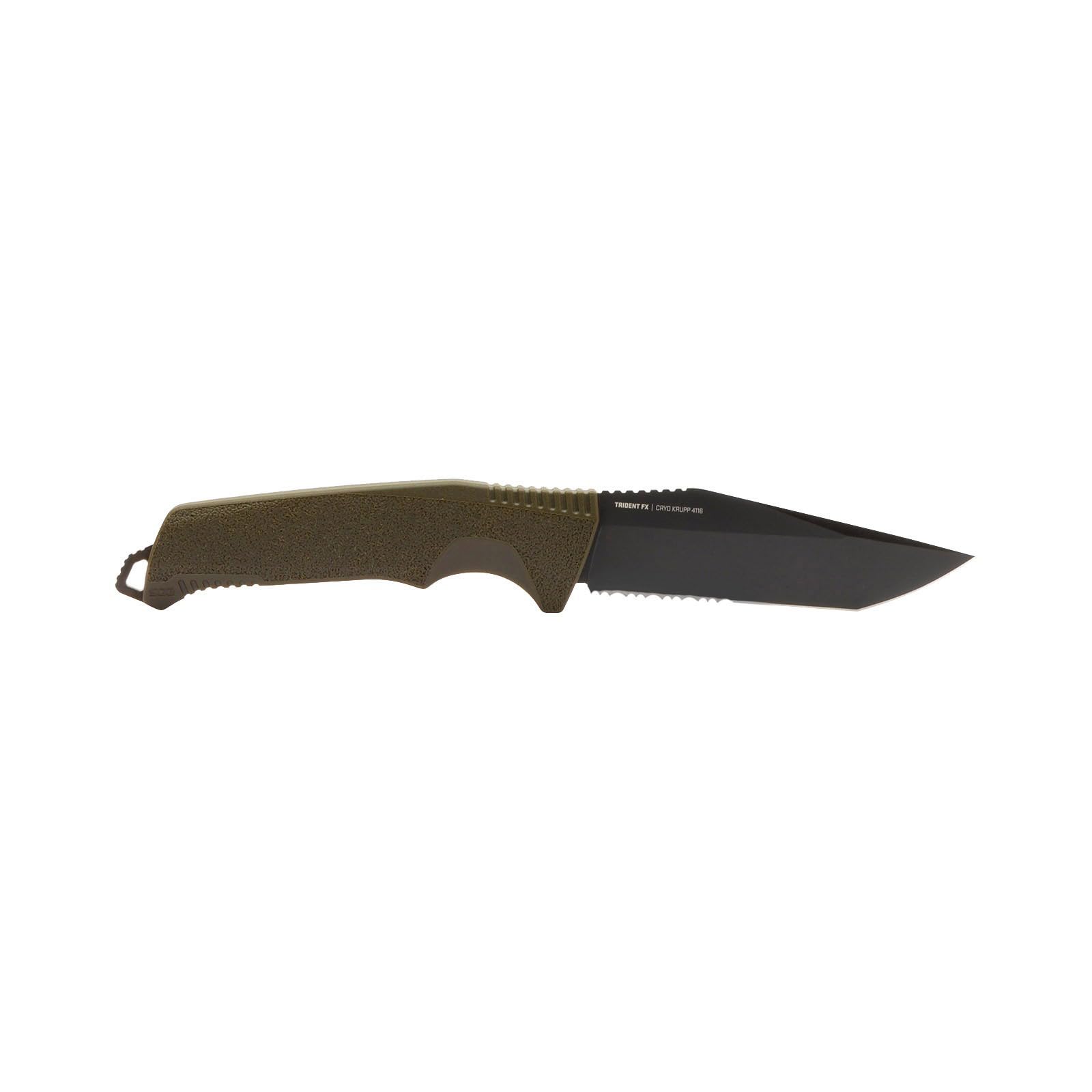 SOG Trident FX Fixed Blade Partially Serrated Tanto Knife | CRYO 4116 Steel | GRN Grip | UMS Compatible Sheath, OD Green