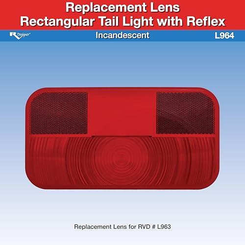 Replacement Lens RV Designer L964 for Incandescent Rectangular Tail Light with Reflex, DOT-Compliant