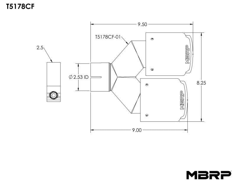 Carbon Fiber MBRP Universal Dual Tip 4in OD/2.5in Inlet