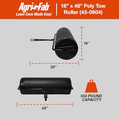 18" x 48" Agri-Fab Tow Behind Poly Lawn Roller 550 lbs Weight with Water, Poly Drum and Steel Frame, with Plug. Designed for Lawn and Garden Tractors