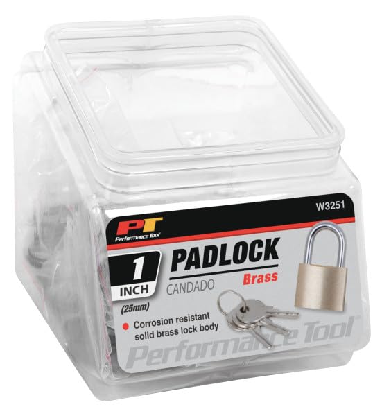 W3251 Performance Tool Solid Brass Padlock with Hardened Steel Shackle and Tamper-Resistant Design, Small Fishbowl, US Patents D673370 and D685580