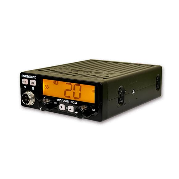 Adams President FCC CB Radio. Large LCD with 7 Colors, Programmable EMG Channel Shortcuts, Roger Beep and Key Beep, Electret or Dynamic Mic, ASC and Manual Squelch, Talkback