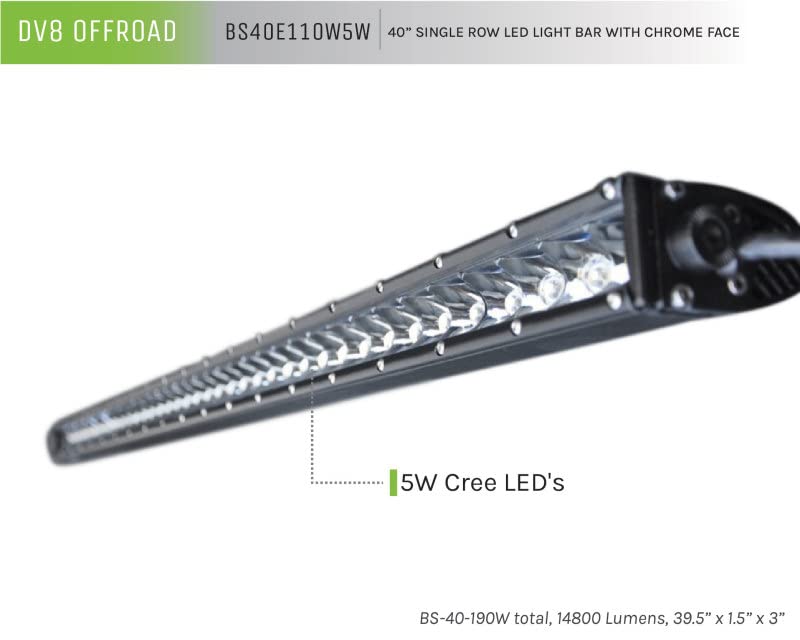 LED Light Bar | DV8 Offroad | 40" Low Profile | 14,800 Lumen from Cree LED's | Aluminum Housing w/Heat Fins | IP68 Rated Polycarbonate Lens | Flood/Spot Pattern | SL8 Series BS40E110W5W