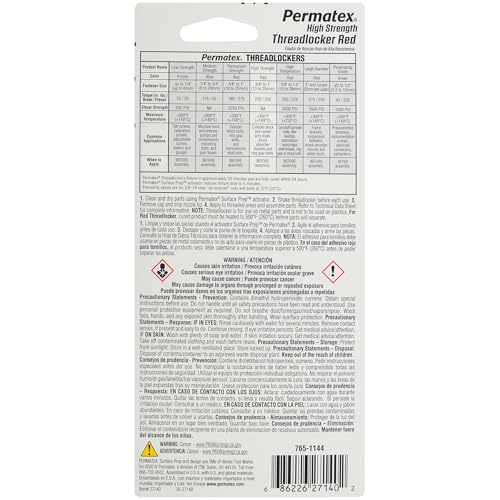 27140 Permatex High Strength Threadlocker Red, 36 ml