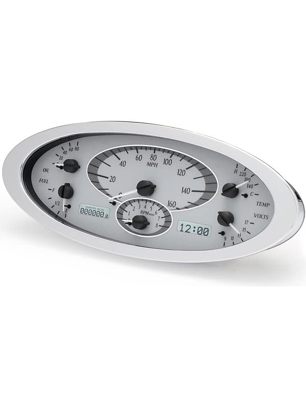 Dakota Digital VHX-32F-S-W Analog Dash Gauges System Compatible with 32 Ford Car Silver Alloy/White Backlighting