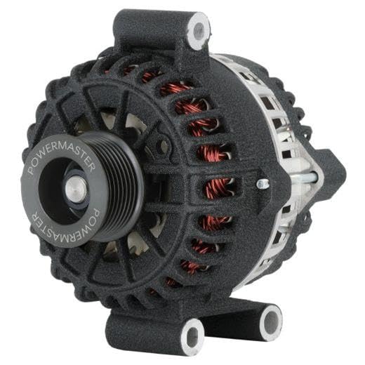 Alt Powermaster Ford 6G Black Wrinkle 200A Pulley-Clocked @ 11:00 8 Groove