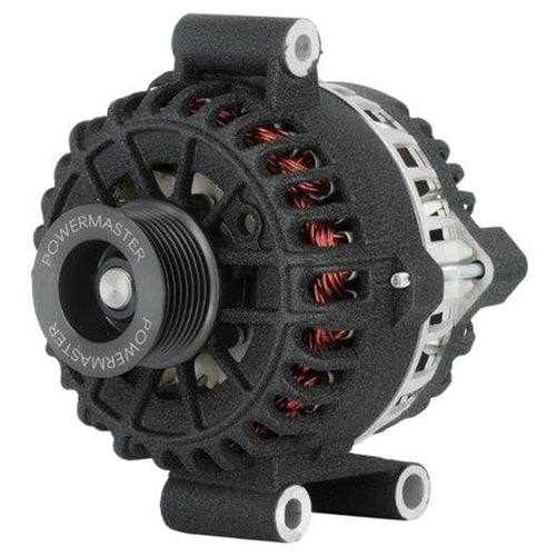 Alt Powermaster Ford 6G Black Wrinkle 200A Pulley-Clocked @ 11:00 8 Groove