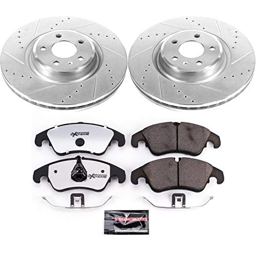 Power Stop K6140-26 Z26 Carbon Fiber Brake Pads Front with Drilled & Slotted Brake Rotors Kit and 1 Front Sensor Wire For A6, A6 Quattro, A7 Quattro, Q5, S4, S5 [Model Specific]