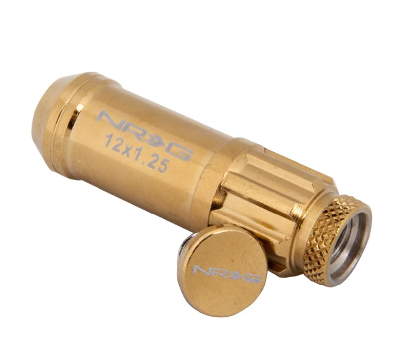 700 Series NRG M12 X 1.25 Steel Lug Nut w/Dust Cap Cover Set 21 Pc w/Locks & Socket - Chrome Gold
