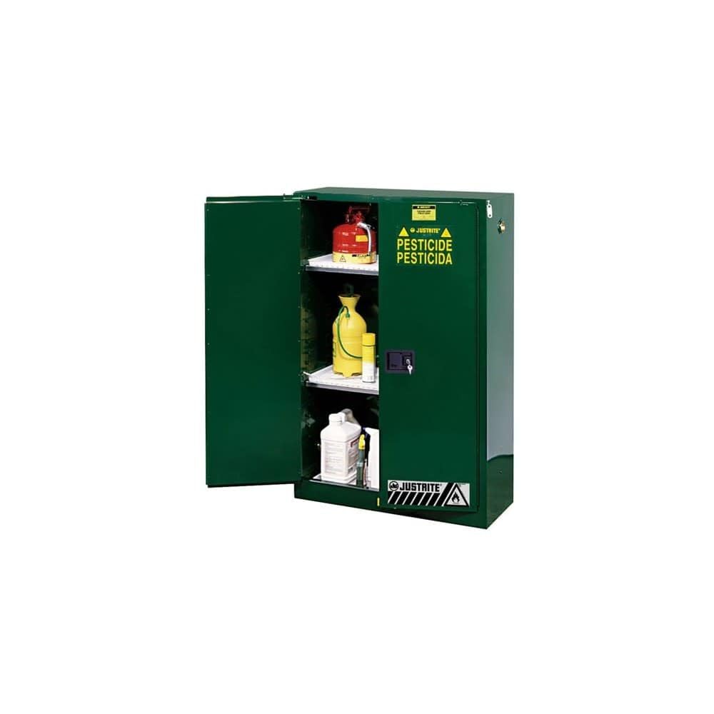 Sure-Grip Justrite 893024 Pesticides Cabinet, Self-Close, 30 Gal, Green